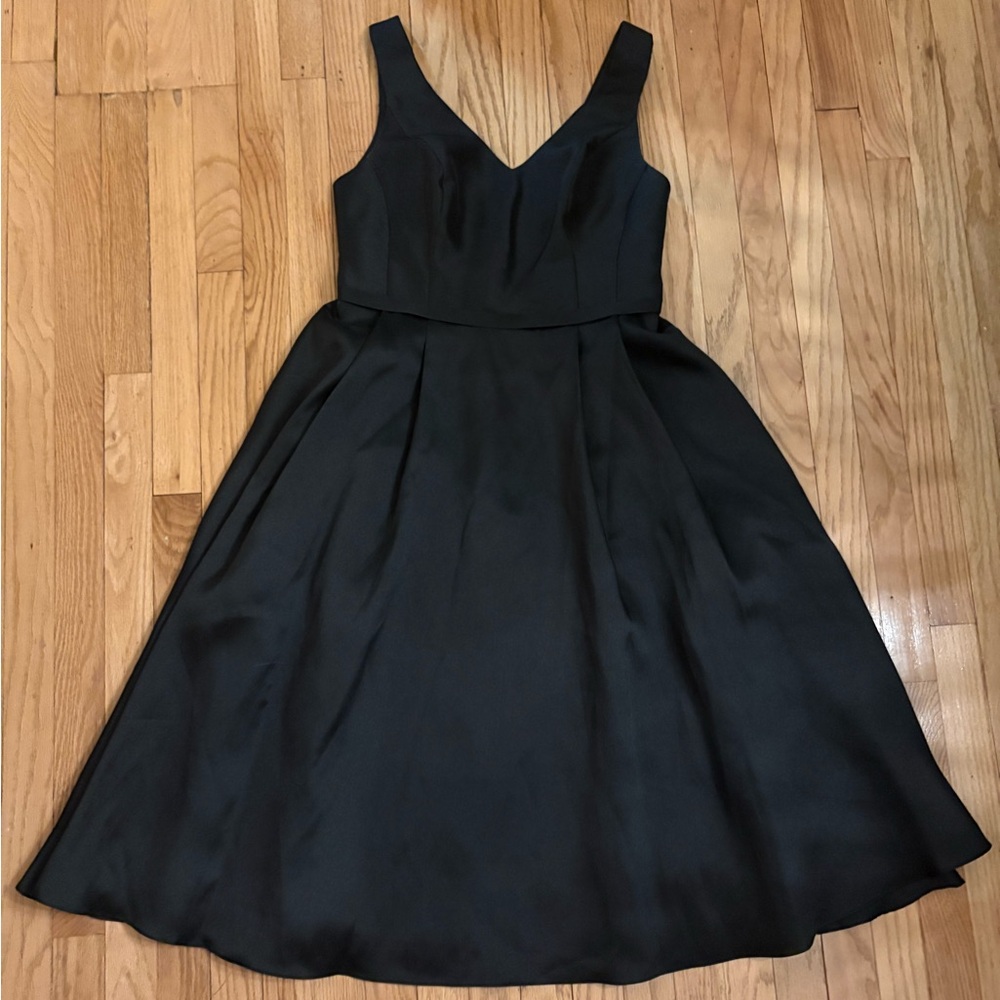 OLEG CASSINI Classic Midi Fit & Flare Party Dress with Pockets Size 12 Black